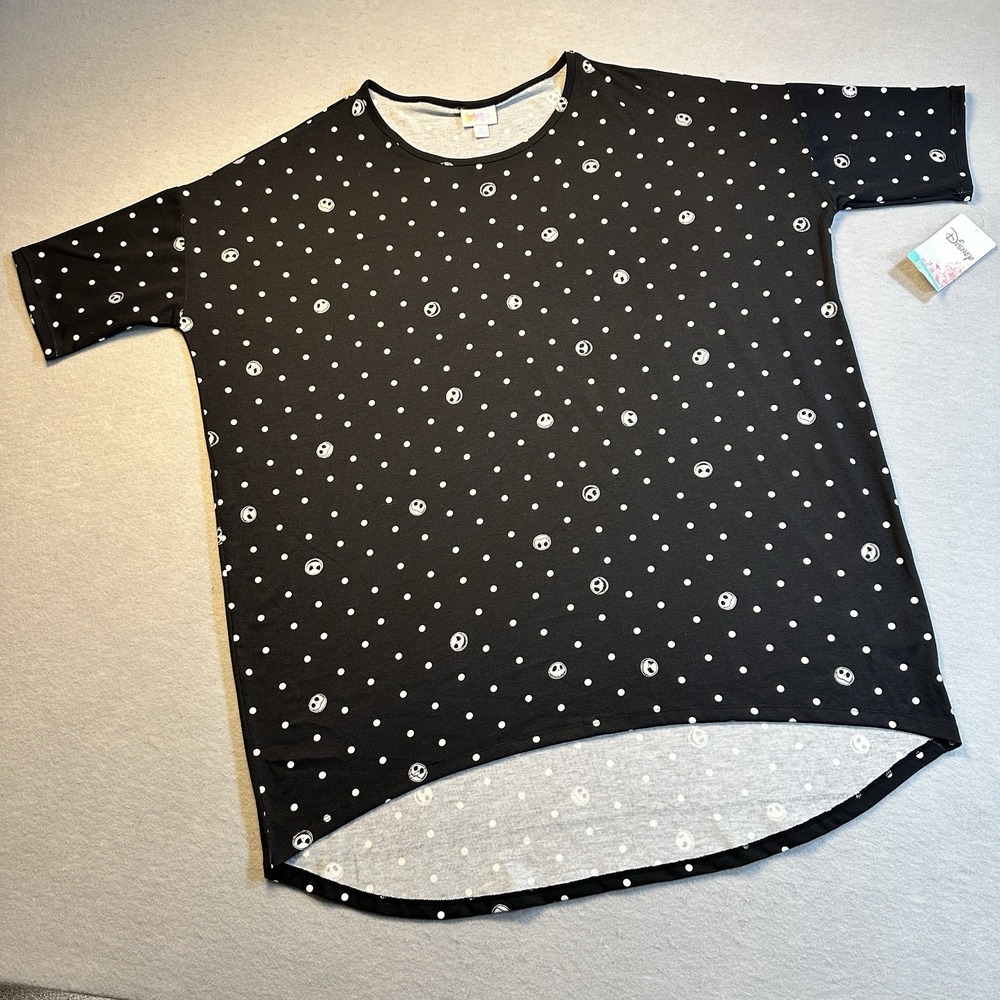 LuLaRoe Irma Tunic Top Jack Skellington Black White Polka Dot NWT Womens XL